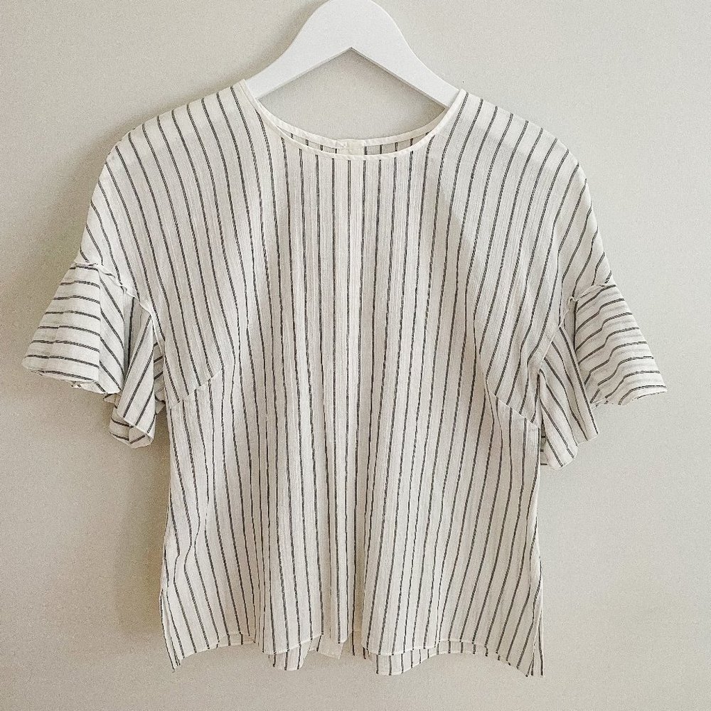 Derek Lam 10 Crosby Ruffle Sleeve Top - Short Sleeve - Striped - Size M